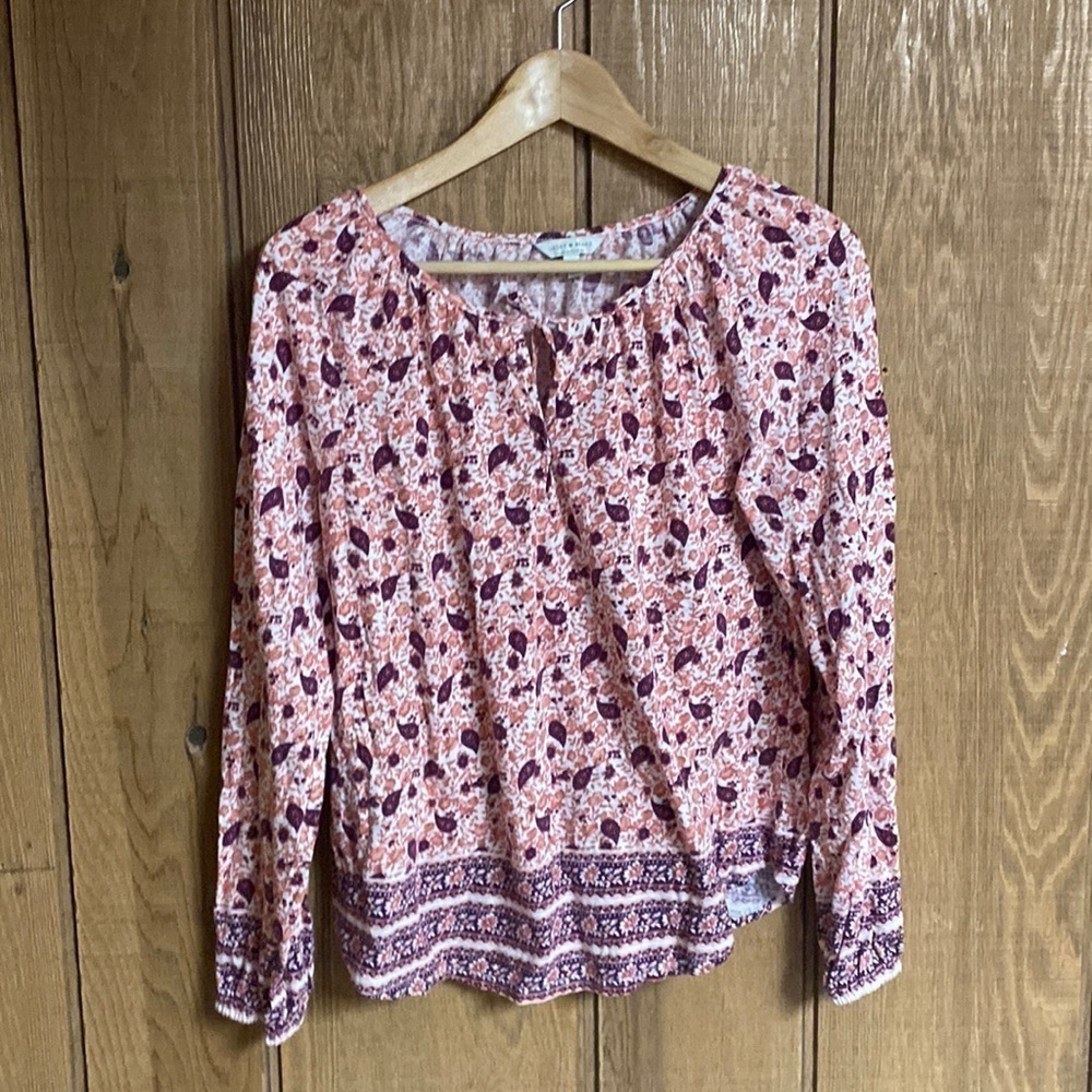 LUCKY Brand long sleeve peasant boho loose fit floral top women’s size M‎